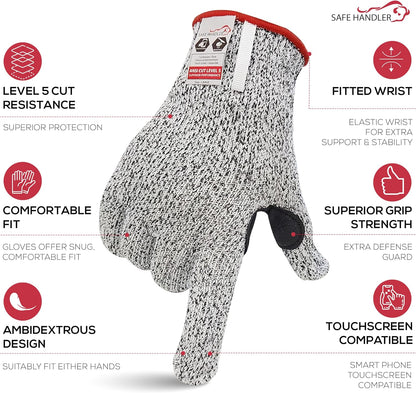 SAFE HANDLER Level 5 Reinforced Cut Resistant Gloves for Kitchen, Industrial Environments | Touchscreen Compatible, Ambidextrous, Superior Grip Strength, Pink - Small