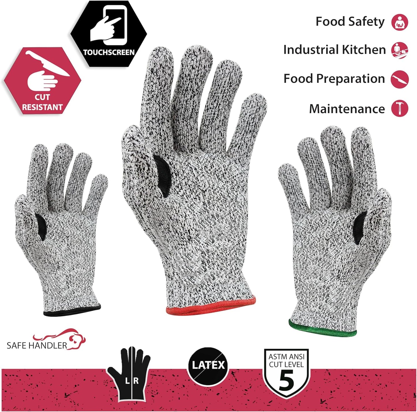 SAFE HANDLER Level 5 Reinforced Cut Resistant Gloves for Kitchen, Industrial Environments | Touchscreen Compatible, Ambidextrous, Superior Grip Strength, Pink - Small
