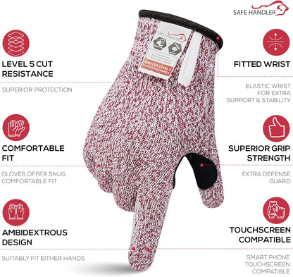 SAFE HANDLER Level 5 Reinforced Cut Resistant Gloves for Kitchen, Industrial Environments | Touchscreen Compatible, Ambidextrous, Superior Grip Strength, Pink - Small