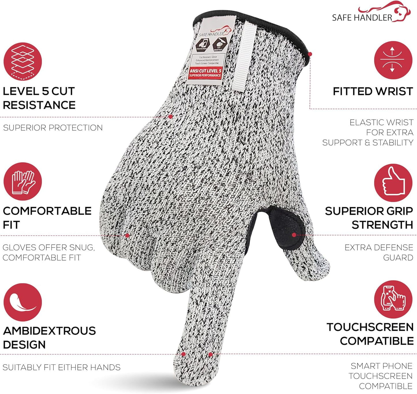 SAFE HANDLER Level 5 Reinforced Cut Resistant Gloves for Kitchen, Industrial Environments | Touchscreen Compatible, Ambidextrous, Superior Grip Strength, Pink - Small