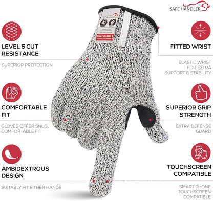 SAFE HANDLER Level 5 Reinforced Cut Resistant Gloves for Kitchen, Industrial Environments | Touchscreen Compatible, Ambidextrous, Superior Grip Strength, Pink - Small