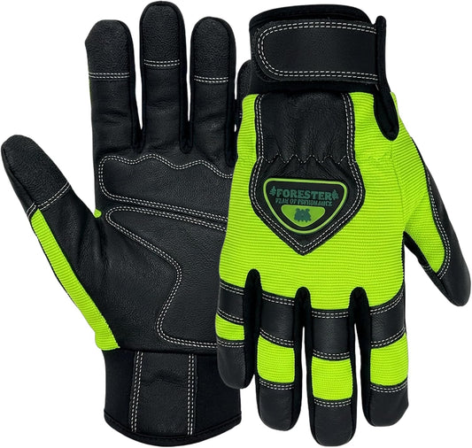 Hi-Vis Chainsaw Gloves | Anti-Vibration Leather Safety Gloves for Chainsaw Work, Logging & Tree Cutting | Cut-Resistant Protection