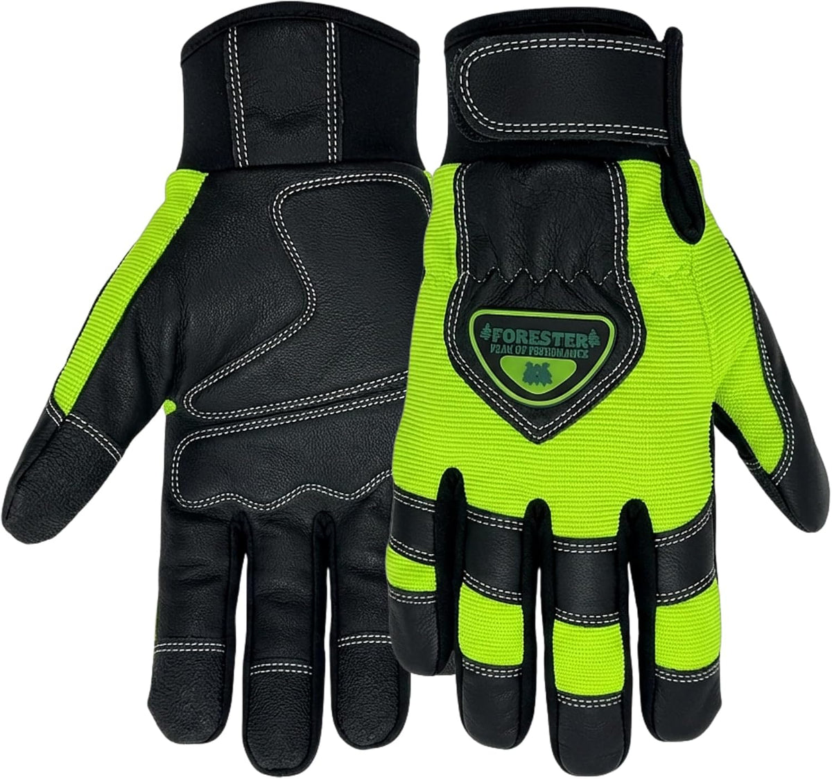 Hi-Vis Chainsaw Gloves | Anti-Vibration Leather Safety Gloves for Chainsaw Work, Logging & Tree Cutting | Cut-Resistant Protection