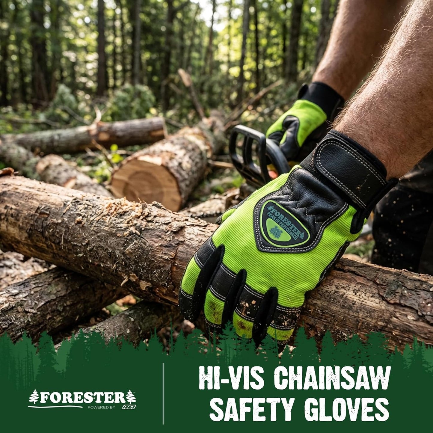 Hi-Vis Chainsaw Gloves | Anti-Vibration Leather Safety Gloves for Chainsaw Work, Logging & Tree Cutting | Cut-Resistant Protection