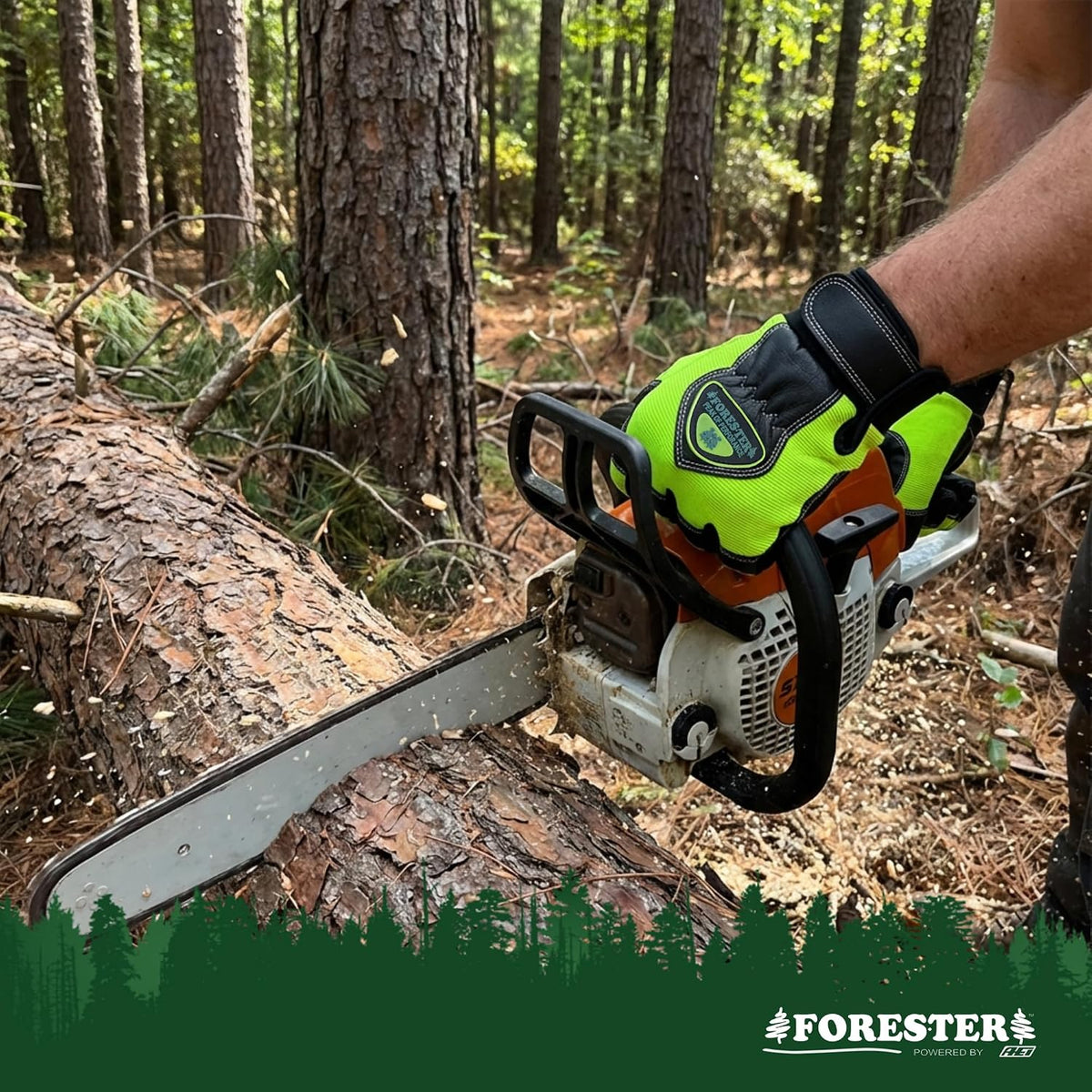 Hi-Vis Chainsaw Gloves | Anti-Vibration Leather Safety Gloves for Chainsaw Work, Logging & Tree Cutting | Cut-Resistant Protection