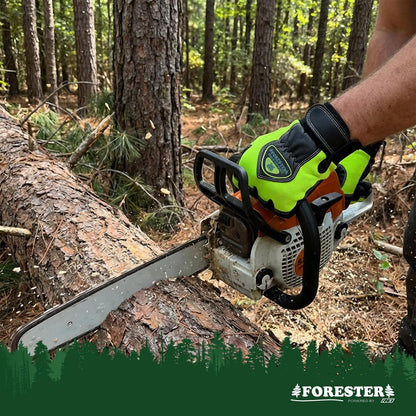 Hi-Vis Chainsaw Gloves | Anti-Vibration Leather Safety Gloves for Chainsaw Work, Logging & Tree Cutting | Cut-Resistant Protection