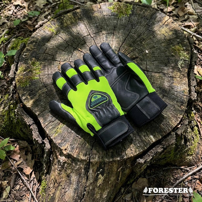 Hi-Vis Chainsaw Gloves | Anti-Vibration Leather Safety Gloves for Chainsaw Work, Logging & Tree Cutting | Cut-Resistant Protection