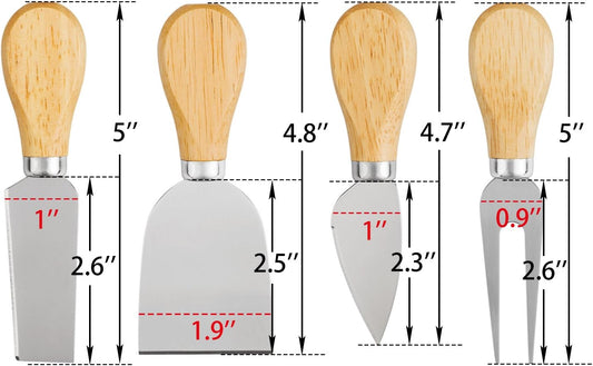 4 Cheese Knives Set - Cheese Knife,Cheese Fork,Cheese Slicer,Butter Knife - Mini Premium Stainless Steel Cheese Knife Set - Cheese Knives for Charcuterie Board - Charcuterie Boards Accessories
