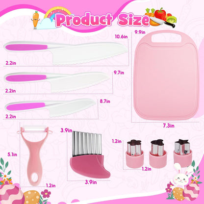 9 Pcs Kids Safe Knife Set for Real Cooking, Kids Kitchen Knife Set with Cutting Board,Crinkle Cutter,Sandwich Cutter, Montessori Kitchen Tools for Toddlers Kid 3-10 Years Old Girl Boy Birthday Gifts