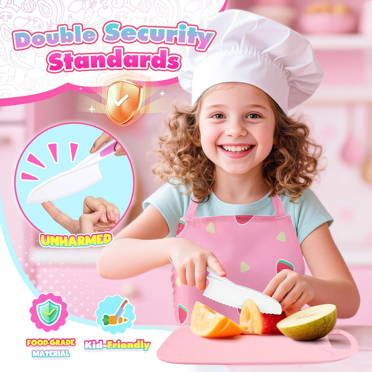 9 Pcs Kids Safe Knife Set for Real Cooking, Kids Kitchen Knife Set with Cutting Board,Crinkle Cutter,Sandwich Cutter, Montessori Kitchen Tools for Toddlers Kid 3-10 Years Old Girl Boy Birthday Gifts