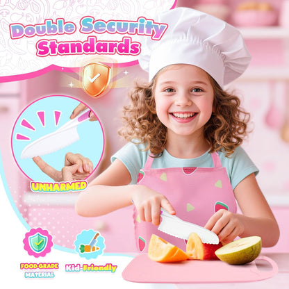 9 Pcs Kids Safe Knife Set for Real Cooking, Kids Kitchen Knife Set with Cutting Board,Crinkle Cutter,Sandwich Cutter, Montessori Kitchen Tools for Toddlers Kid 3-10 Years Old Girl Boy Birthday Gifts
