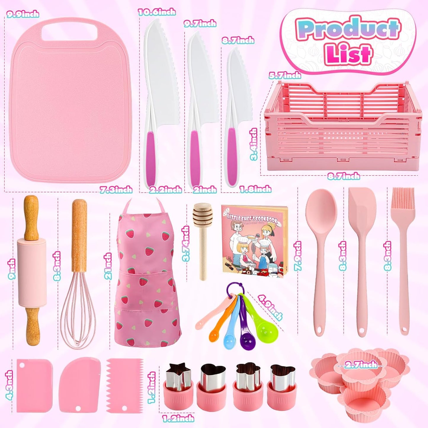 9 Pcs Kids Safe Knife Set for Real Cooking, Kids Kitchen Knife Set with Cutting Board,Crinkle Cutter,Sandwich Cutter, Montessori Kitchen Tools for Toddlers Kid 3-10 Years Old Girl Boy Birthday Gifts