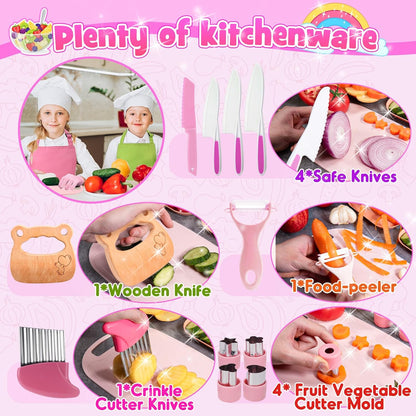 9 Pcs Kids Safe Knife Set for Real Cooking, Kids Kitchen Knife Set with Cutting Board,Crinkle Cutter,Sandwich Cutter, Montessori Kitchen Tools for Toddlers Kid 3-10 Years Old Girl Boy Birthday Gifts
