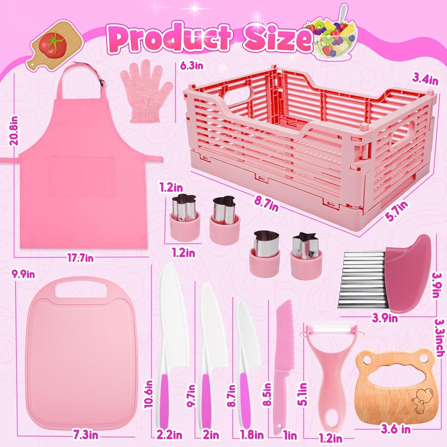 9 Pcs Kids Safe Knife Set for Real Cooking, Kids Kitchen Knife Set with Cutting Board,Crinkle Cutter,Sandwich Cutter, Montessori Kitchen Tools for Toddlers Kid 3-10 Years Old Girl Boy Birthday Gifts