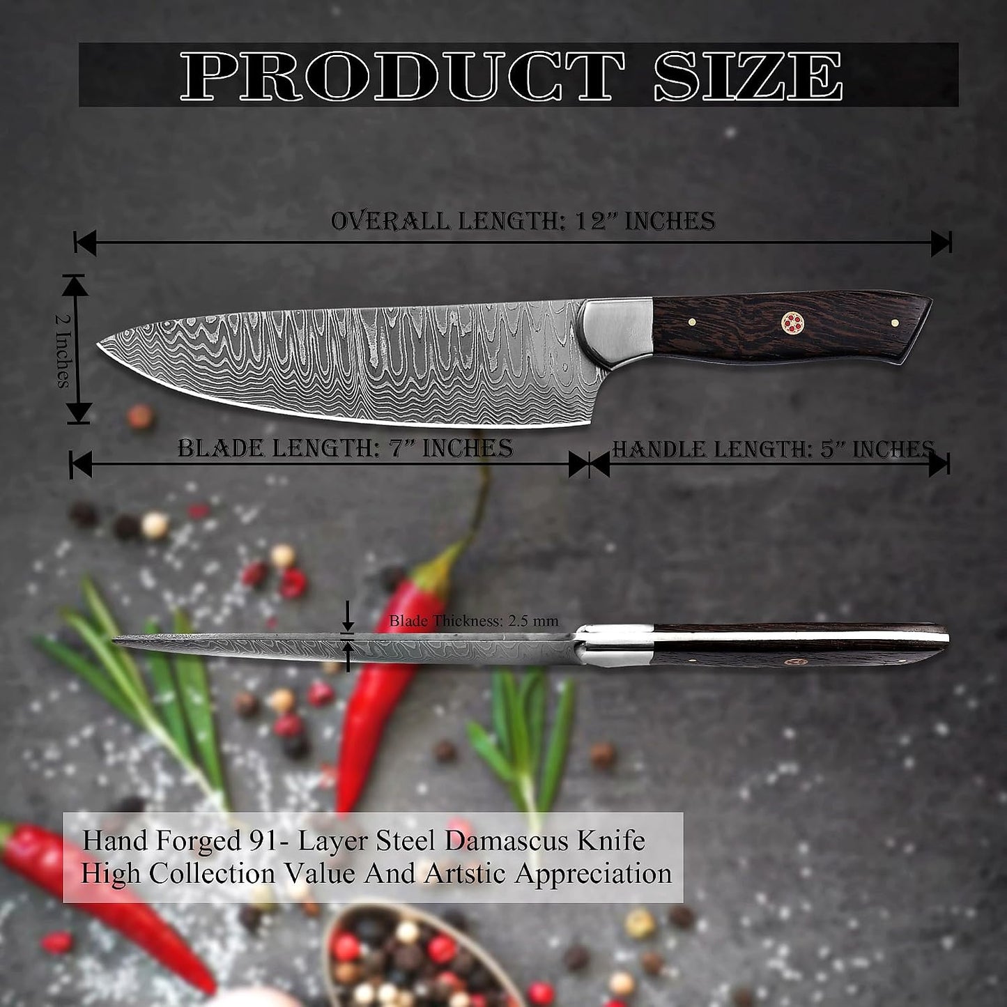 Damascus Chef Knife -12 inch high carbon Damascus Steel Sharp Kitchen Knife Vegetable Meat Cleaver, Great Gift Box for Family & Restaurant CHF-36