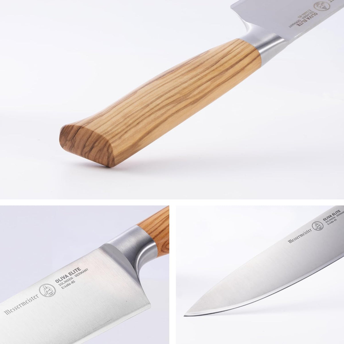 Oliva Elite Stealth 8” Chef’s Knife - Fine German Steel Alloy Blade & Natural Mediterranean Olive Wood Handle - Rust Resistant & Easy to Maintain