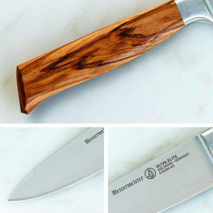 Oliva Elite Stealth 8” Chef’s Knife - Fine German Steel Alloy Blade & Natural Mediterranean Olive Wood Handle - Rust Resistant & Easy to Maintain
