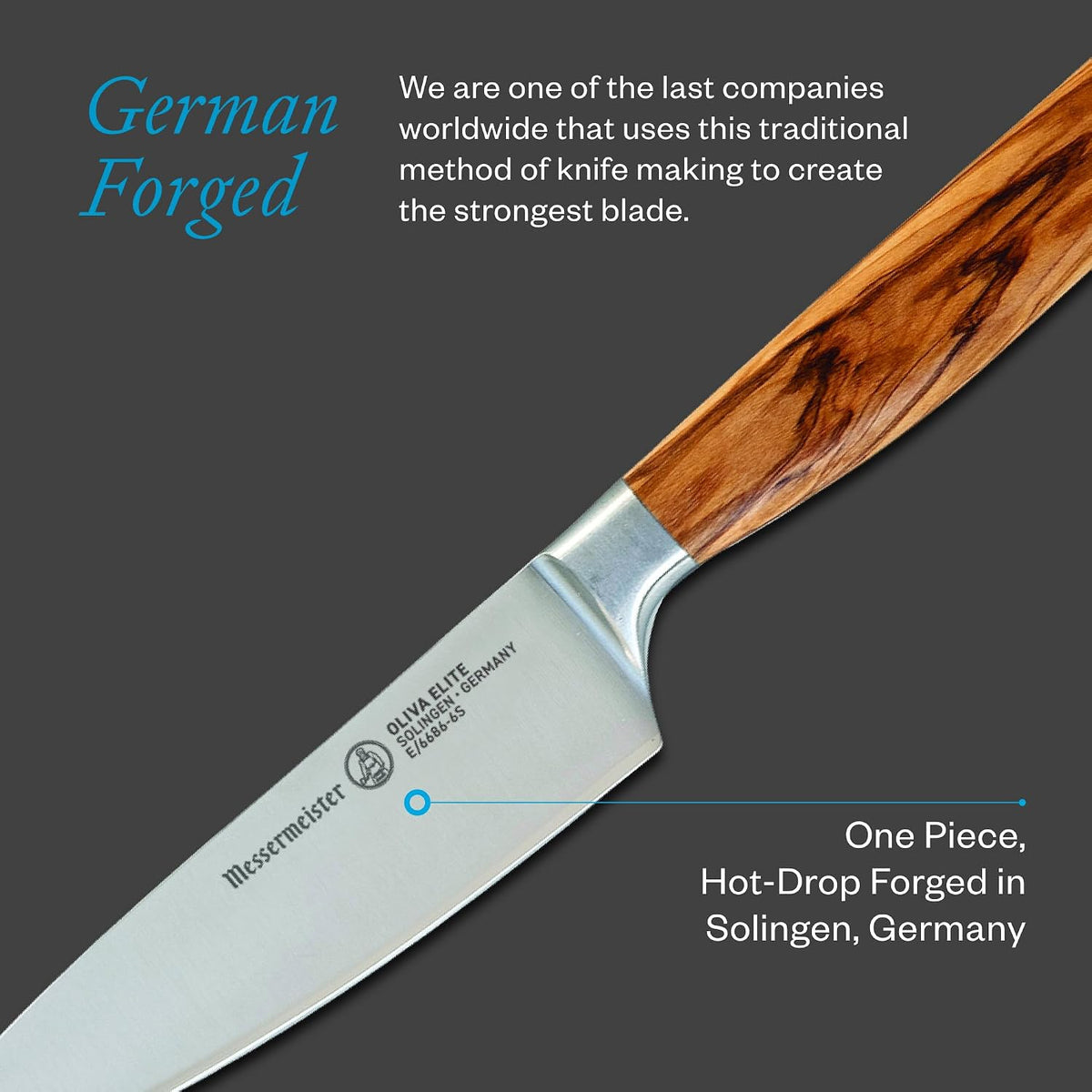 Oliva Elite Stealth 8” Chef’s Knife - Fine German Steel Alloy Blade & Natural Mediterranean Olive Wood Handle - Rust Resistant & Easy to Maintain