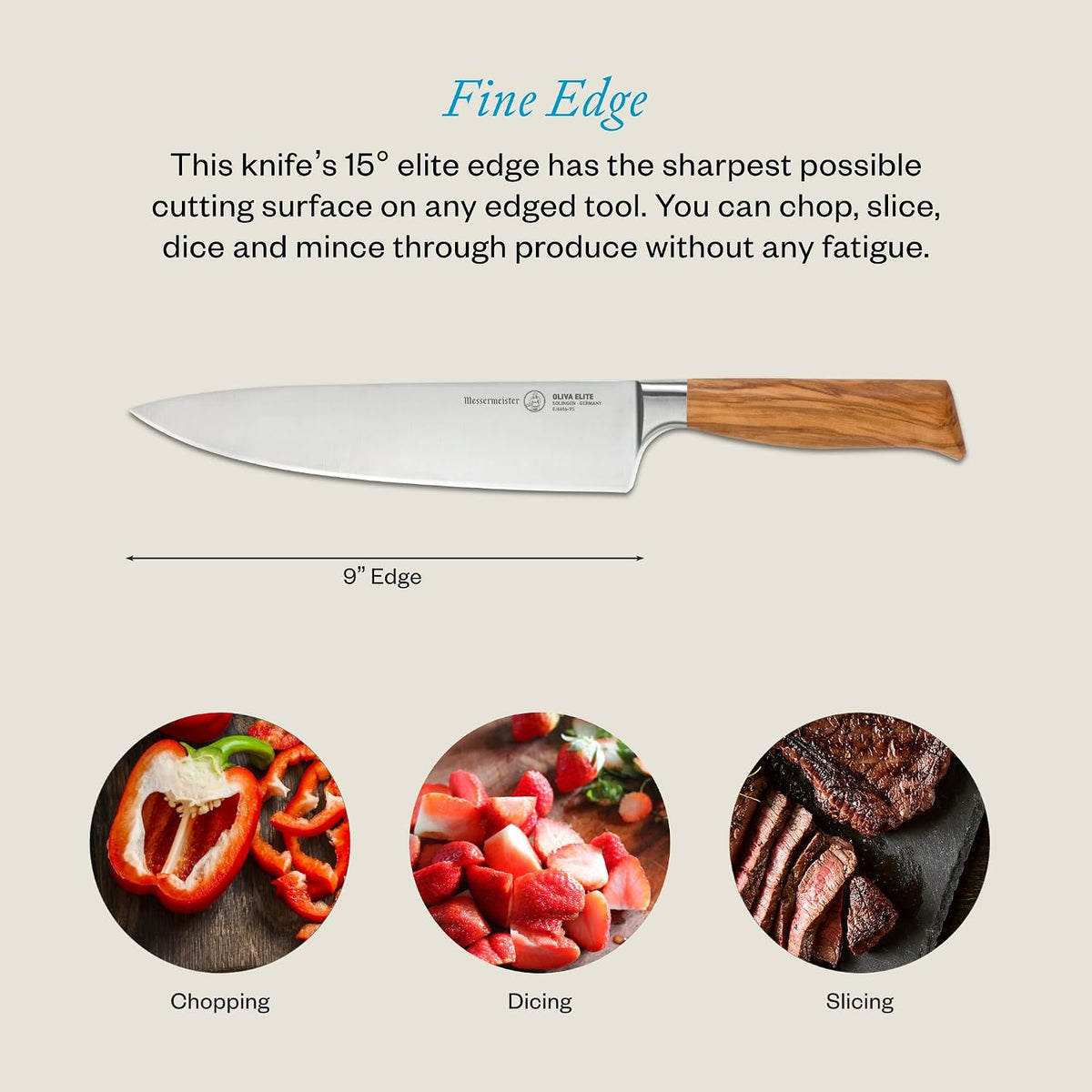 Oliva Elite Stealth 8” Chef’s Knife - Fine German Steel Alloy Blade & Natural Mediterranean Olive Wood Handle - Rust Resistant & Easy to Maintain