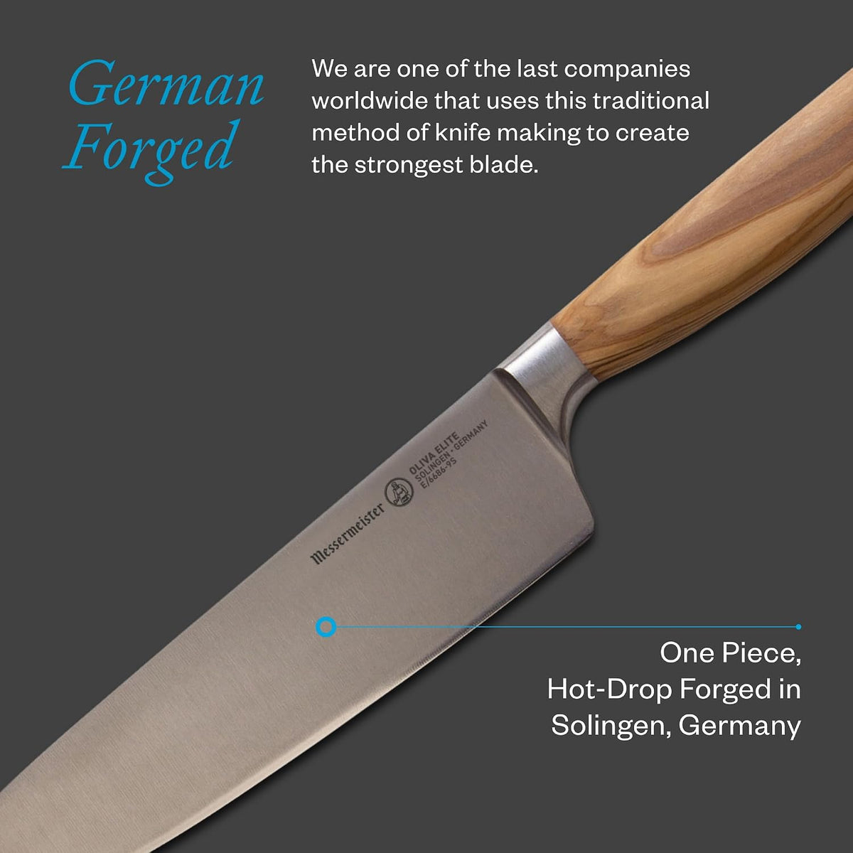 Oliva Elite Stealth 8” Chef’s Knife - Fine German Steel Alloy Blade & Natural Mediterranean Olive Wood Handle - Rust Resistant & Easy to Maintain