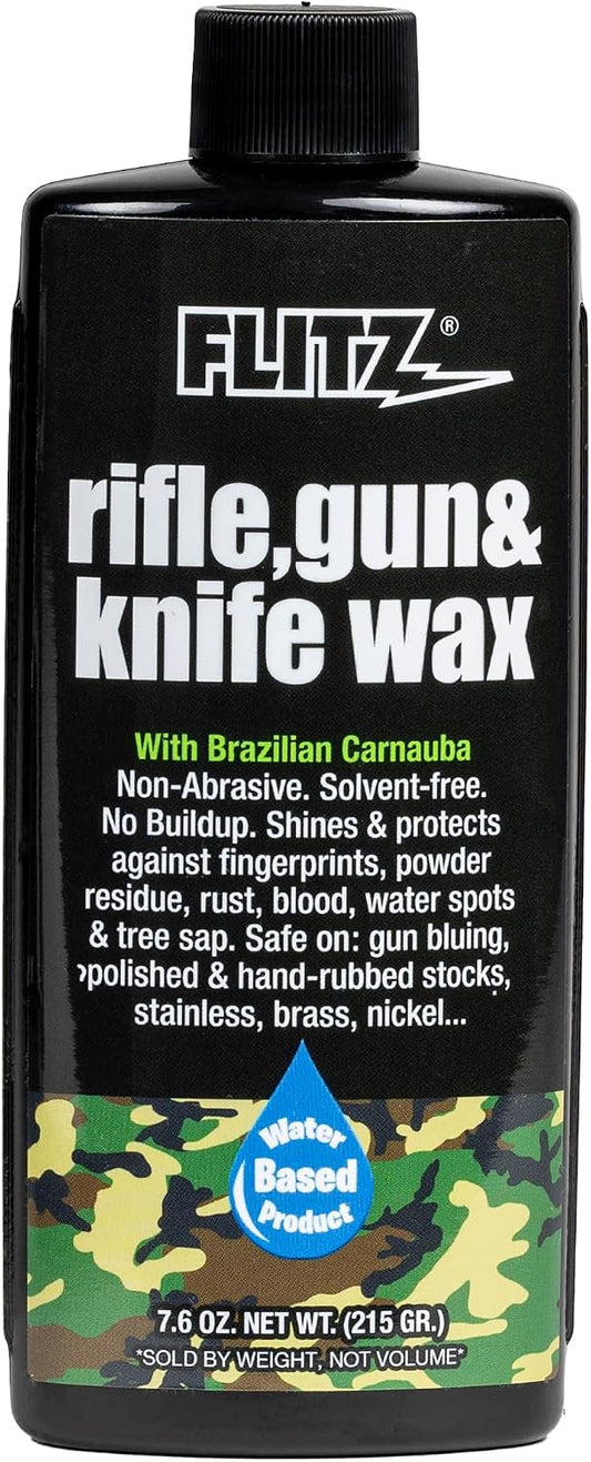 Flitz Rifle, Gun, Knife Wax - 7.6oz Bottle of USA-Made, Premium Beeswax & Carnauba to Polish, Protect, & Remove Water Stains, Fingerprints, Rust - Non-Abrasive, Water-Based Gun Stock Wax (1 Pack)