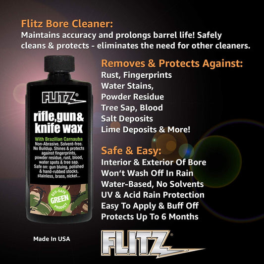 Flitz Rifle, Gun, Knife Wax - 7.6oz Bottle of USA-Made, Premium Beeswax & Carnauba to Polish, Protect, & Remove Water Stains, Fingerprints, Rust - Non-Abrasive, Water-Based Gun Stock Wax (1 Pack)