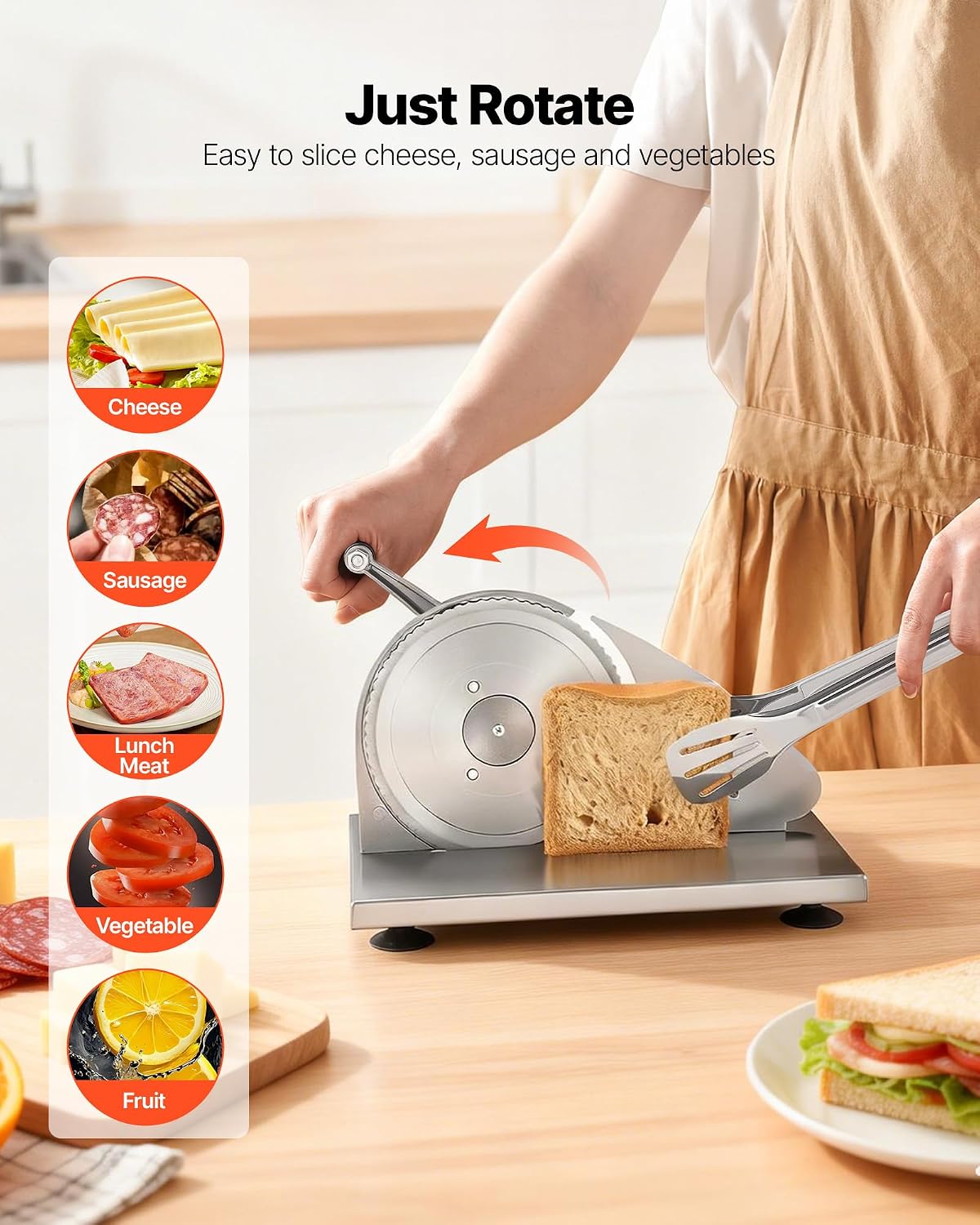 Manual Bread Slicer, 0-0.6" Adjustable Thickness Cheese Cutter, Hand Cranked Slicer for Homemade Bread - with Serrated Stainless Steel Blade for Kitchen, Restaurant, Bakery, Party