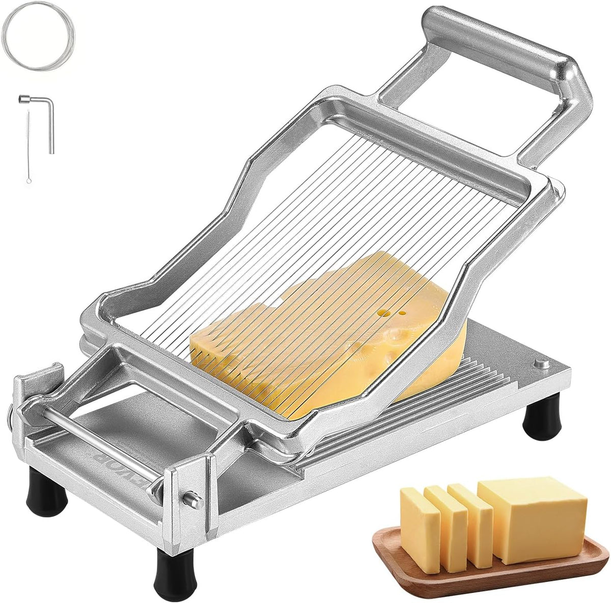 Manual Bread Slicer, 0-0.6" Adjustable Thickness Cheese Cutter, Hand Cranked Slicer for Homemade Bread - with Serrated Stainless Steel Blade for Kitchen, Restaurant, Bakery, Party
