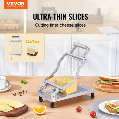 Manual Bread Slicer, 0-0.6" Adjustable Thickness Cheese Cutter, Hand Cranked Slicer for Homemade Bread - with Serrated Stainless Steel Blade for Kitchen, Restaurant, Bakery, Party