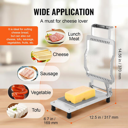 Manual Bread Slicer, 0-0.6" Adjustable Thickness Cheese Cutter, Hand Cranked Slicer for Homemade Bread - with Serrated Stainless Steel Blade for Kitchen, Restaurant, Bakery, Party