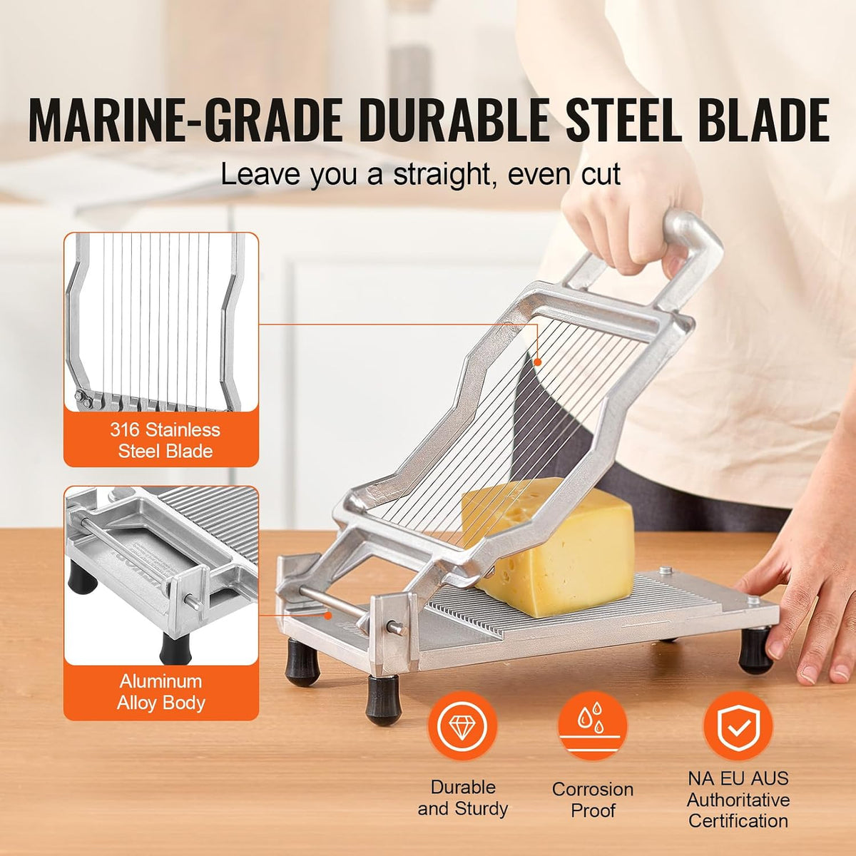 Manual Bread Slicer, 0-0.6" Adjustable Thickness Cheese Cutter, Hand Cranked Slicer for Homemade Bread - with Serrated Stainless Steel Blade for Kitchen, Restaurant, Bakery, Party