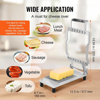 Manual Bread Slicer, 0-0.6" Adjustable Thickness Cheese Cutter, Hand Cranked Slicer for Homemade Bread - with Serrated Stainless Steel Blade for Kitchen, Restaurant, Bakery, Party