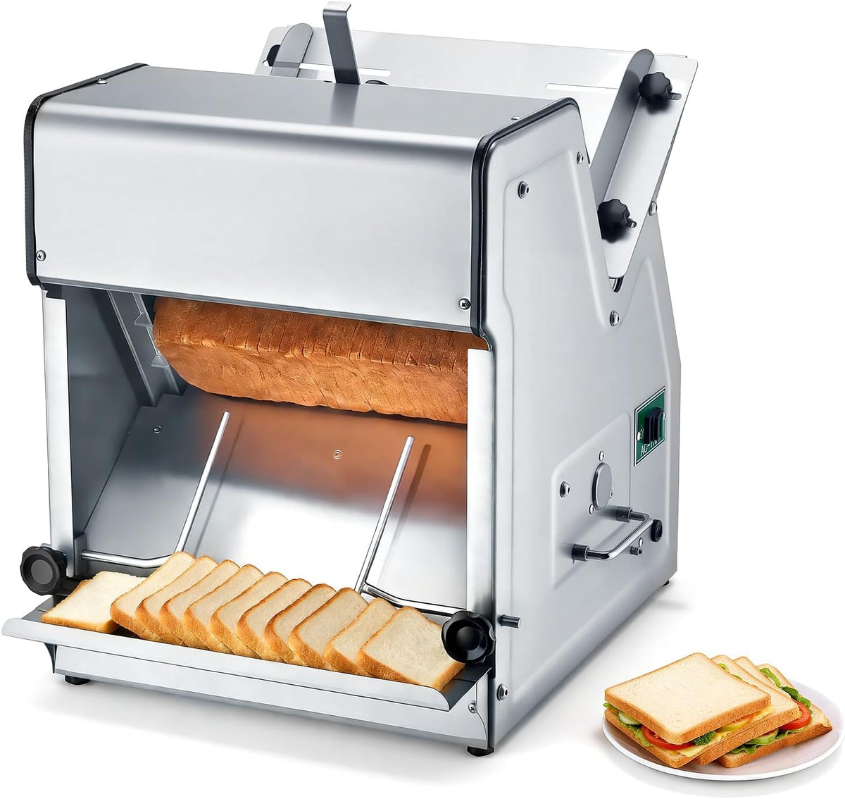 Manual Bread Slicer, 0-0.6" Adjustable Thickness Cheese Cutter, Hand Cranked Slicer for Homemade Bread - with Serrated Stainless Steel Blade for Kitchen, Restaurant, Bakery, Party