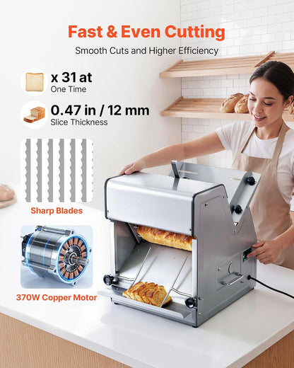 Manual Bread Slicer, 0-0.6" Adjustable Thickness Cheese Cutter, Hand Cranked Slicer for Homemade Bread - with Serrated Stainless Steel Blade for Kitchen, Restaurant, Bakery, Party