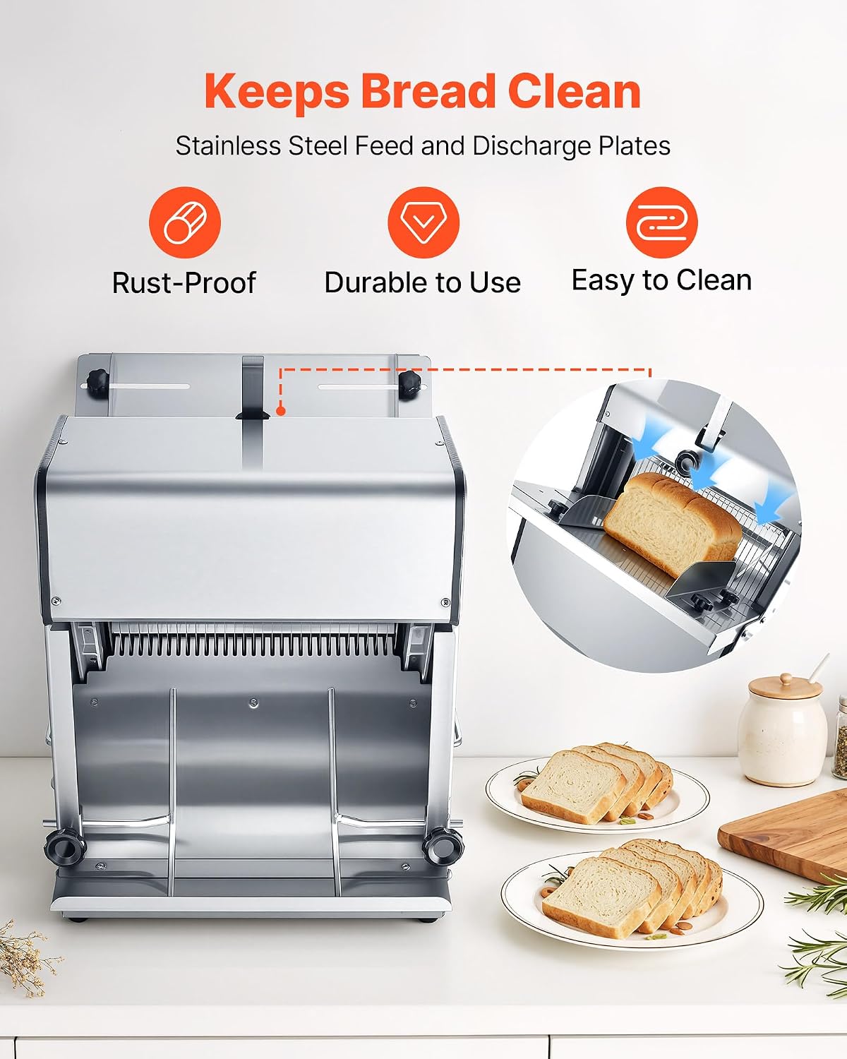 Manual Bread Slicer, 0-0.6" Adjustable Thickness Cheese Cutter, Hand Cranked Slicer for Homemade Bread - with Serrated Stainless Steel Blade for Kitchen, Restaurant, Bakery, Party