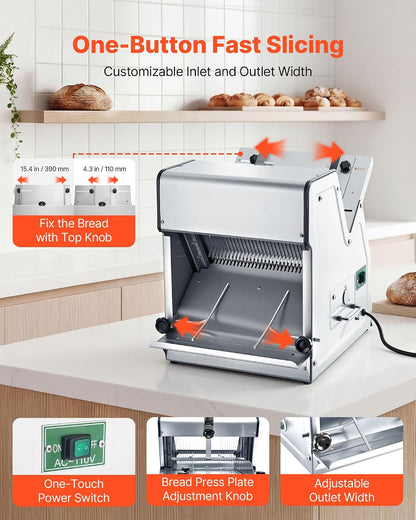 Manual Bread Slicer, 0-0.6" Adjustable Thickness Cheese Cutter, Hand Cranked Slicer for Homemade Bread - with Serrated Stainless Steel Blade for Kitchen, Restaurant, Bakery, Party