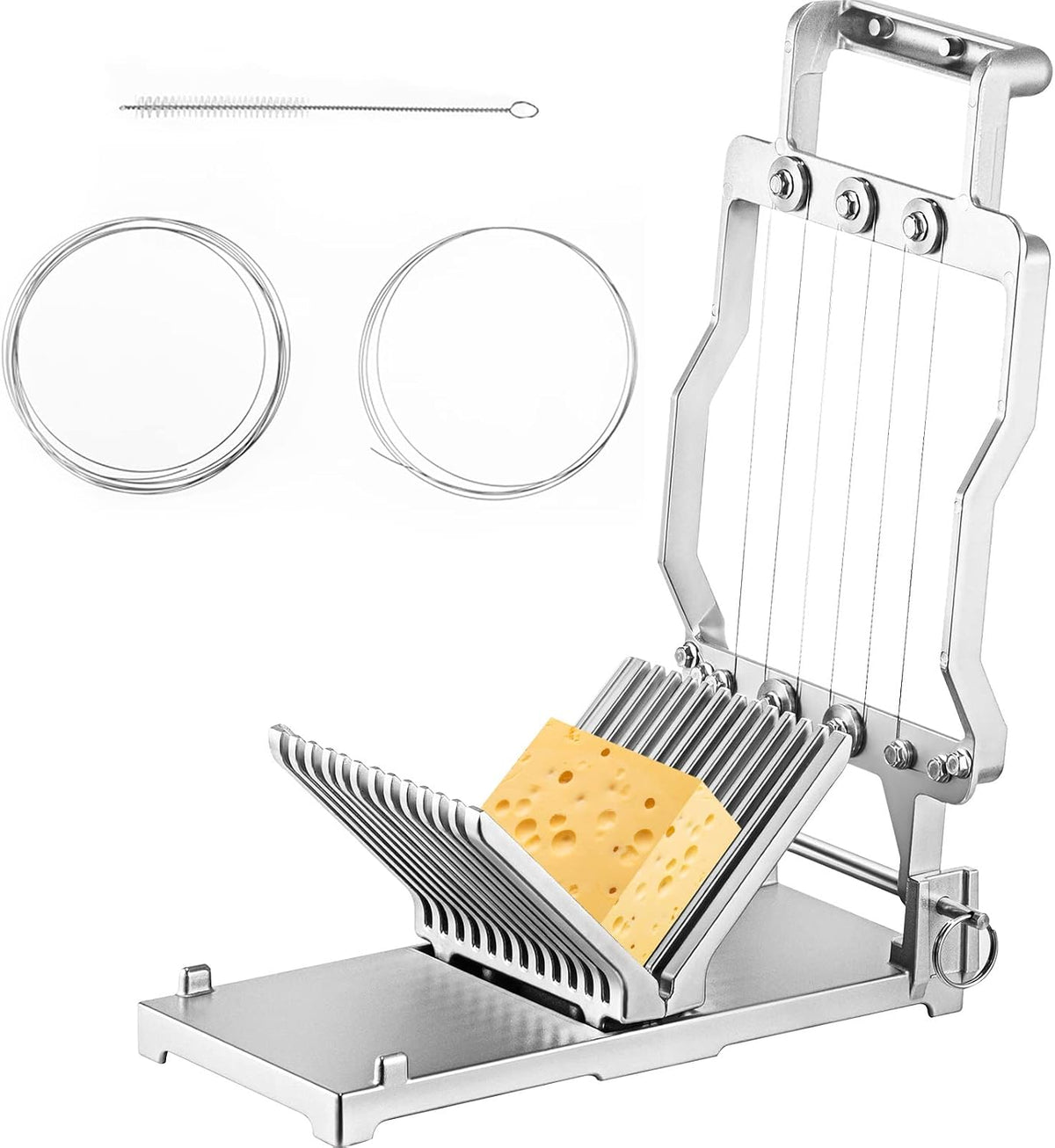 Manual Bread Slicer, 0-0.6" Adjustable Thickness Cheese Cutter, Hand Cranked Slicer for Homemade Bread - with Serrated Stainless Steel Blade for Kitchen, Restaurant, Bakery, Party
