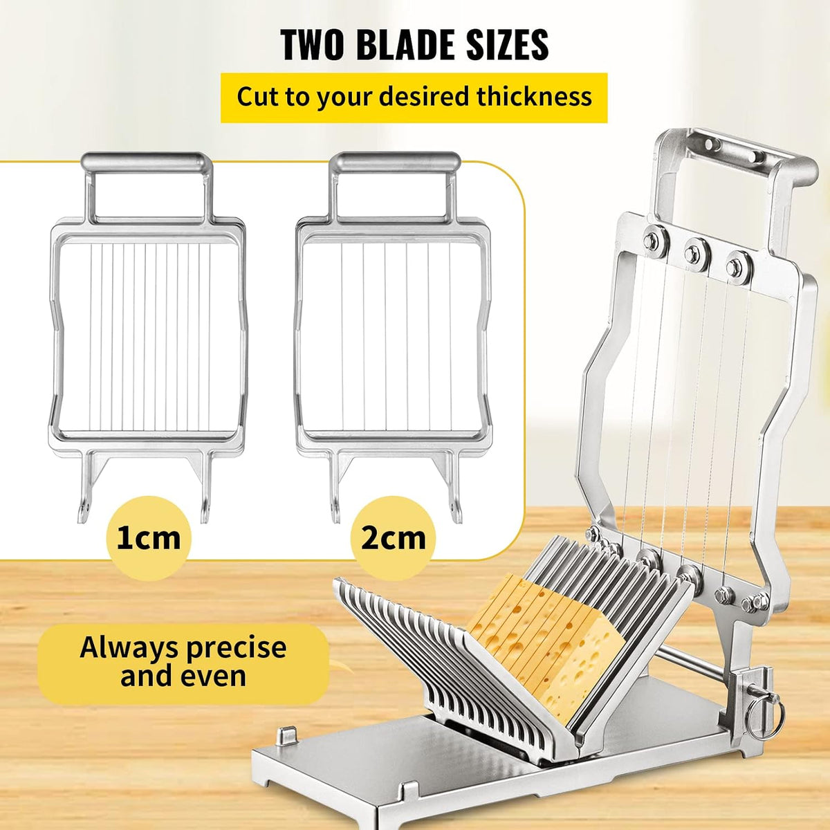 Manual Bread Slicer, 0-0.6" Adjustable Thickness Cheese Cutter, Hand Cranked Slicer for Homemade Bread - with Serrated Stainless Steel Blade for Kitchen, Restaurant, Bakery, Party