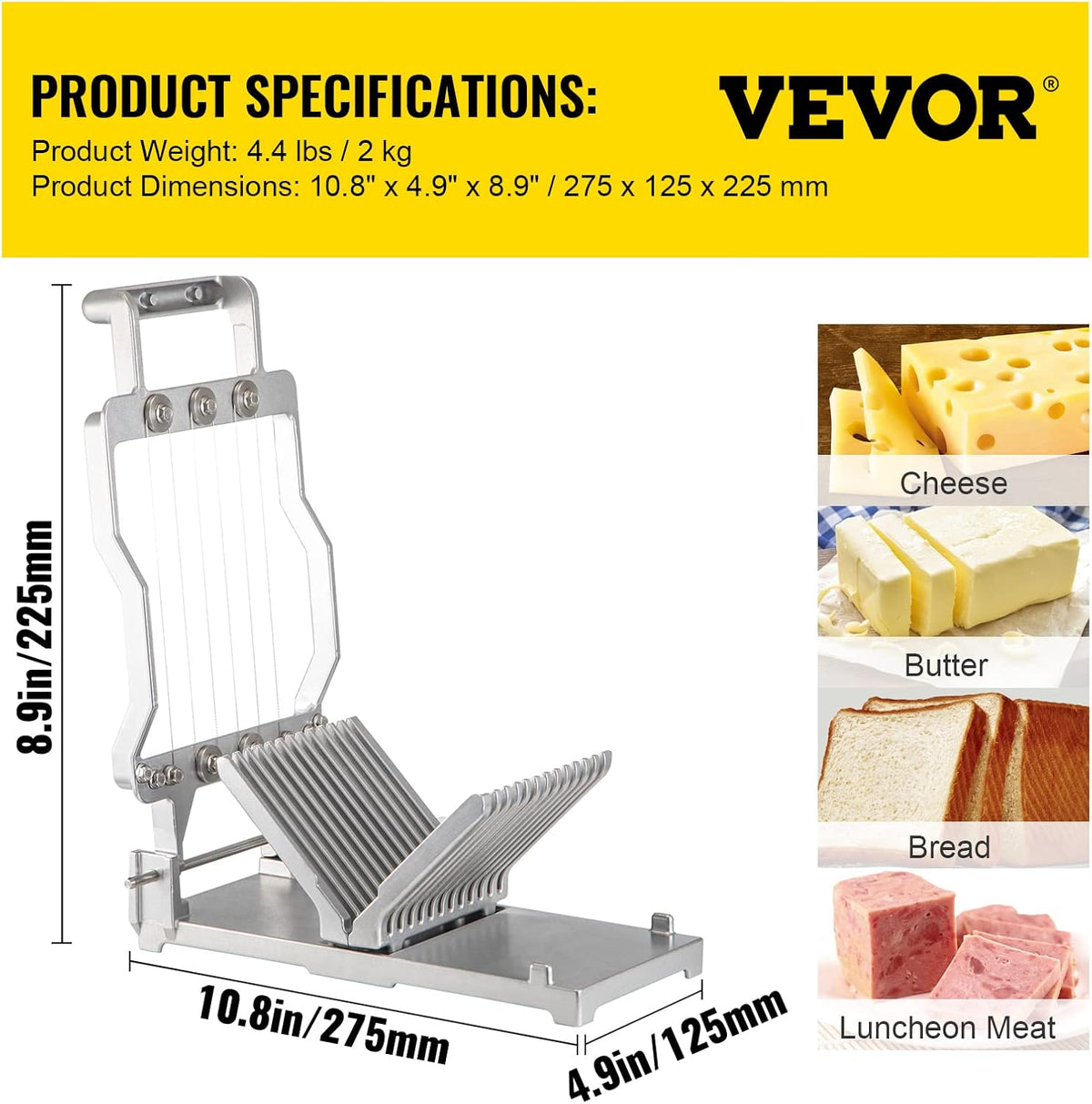 Manual Bread Slicer, 0-0.6" Adjustable Thickness Cheese Cutter, Hand Cranked Slicer for Homemade Bread - with Serrated Stainless Steel Blade for Kitchen, Restaurant, Bakery, Party