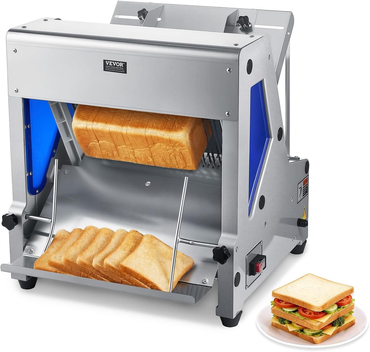 Manual Bread Slicer, 0-0.6" Adjustable Thickness Cheese Cutter, Hand Cranked Slicer for Homemade Bread - with Serrated Stainless Steel Blade for Kitchen, Restaurant, Bakery, Party