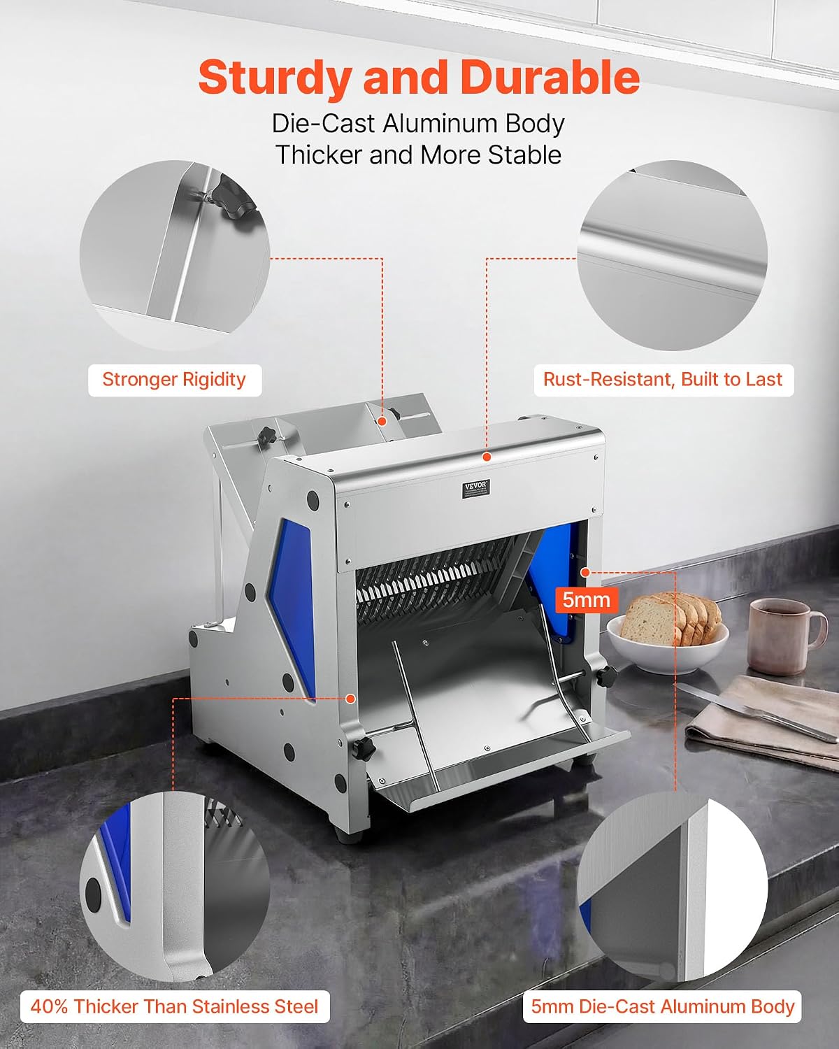 Manual Bread Slicer, 0-0.6" Adjustable Thickness Cheese Cutter, Hand Cranked Slicer for Homemade Bread - with Serrated Stainless Steel Blade for Kitchen, Restaurant, Bakery, Party