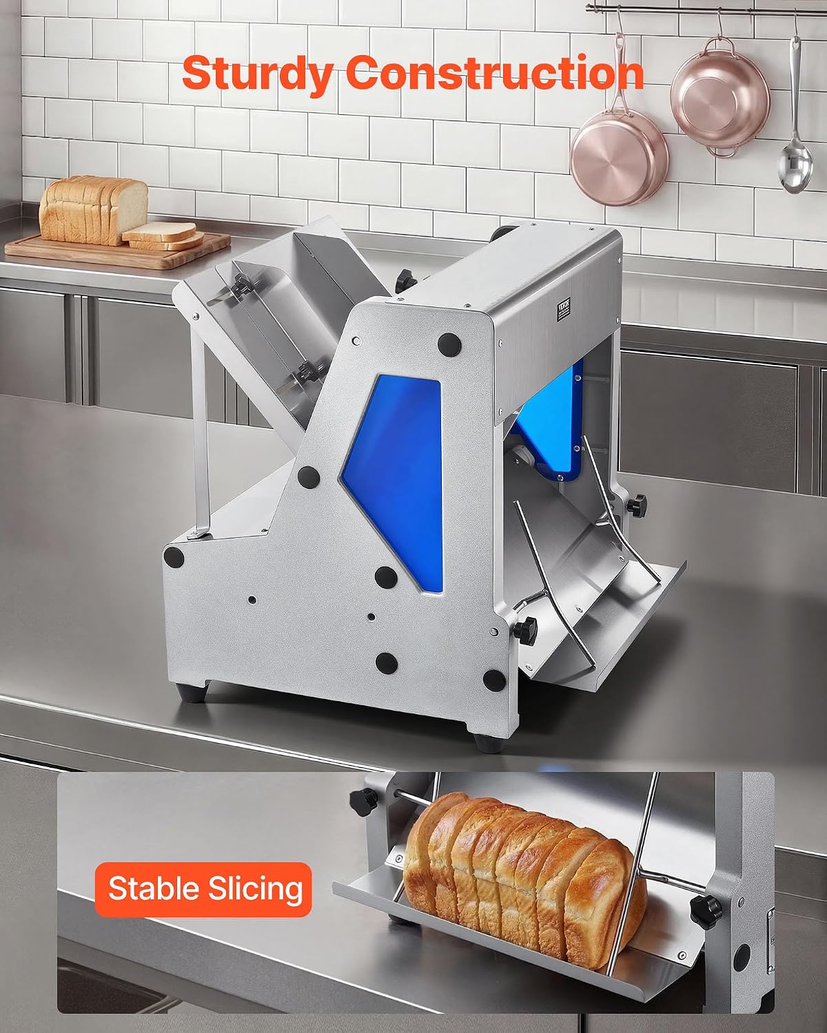 Manual Bread Slicer, 0-0.6" Adjustable Thickness Cheese Cutter, Hand Cranked Slicer for Homemade Bread - with Serrated Stainless Steel Blade for Kitchen, Restaurant, Bakery, Party
