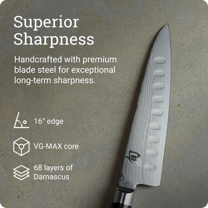Classic 7" Hollow Ground Asian Cook's Knife | Handcrafted Japanese Kitchen Knife, VG-MAX Core with Damascus Stainless Steel Cladding, Pakkawood Handle