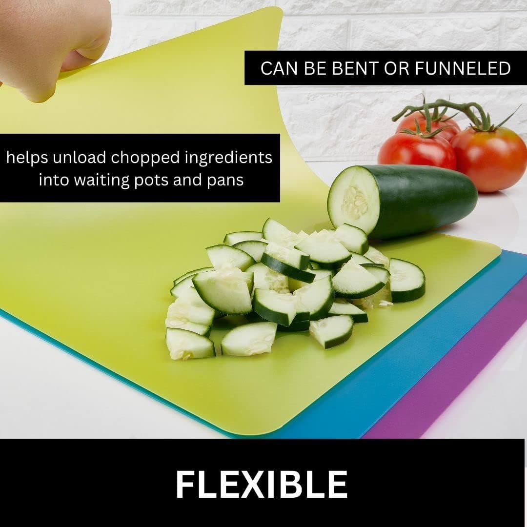 Flexible Cutting Mats Set of 3 - BPA-Free Plastic Color-Coded Kitchen Chopping Boards, 12"x15", Durable Non-Slip Mats for Meat, Veggies, Fruits