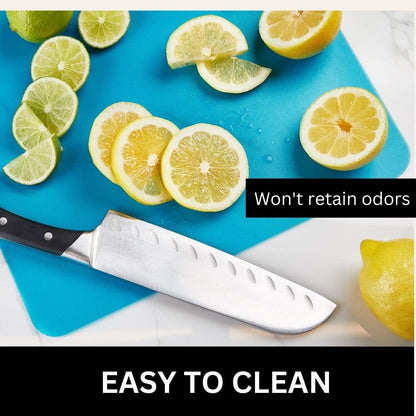 Flexible Cutting Mats Set of 3 - BPA-Free Plastic Color-Coded Kitchen Chopping Boards, 12"x15", Durable Non-Slip Mats for Meat, Veggies, Fruits