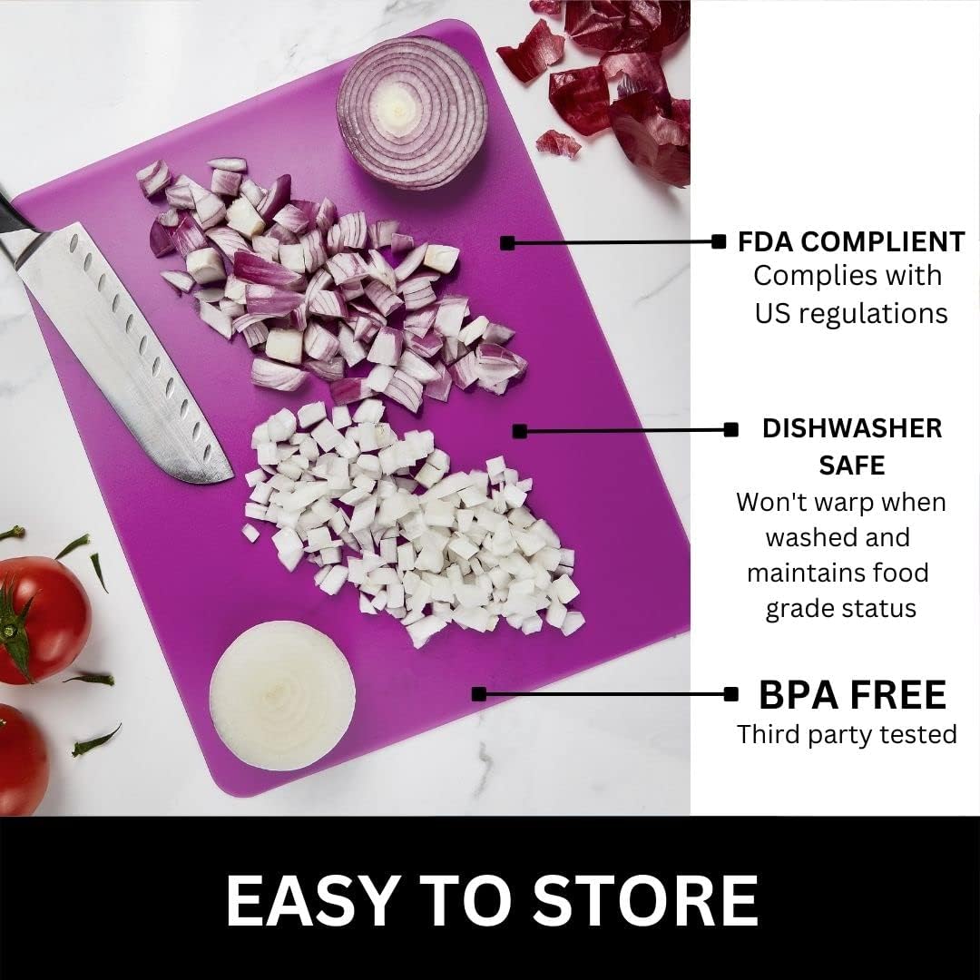 Flexible Cutting Mats Set of 3 - BPA-Free Plastic Color-Coded Kitchen Chopping Boards, 12"x15", Durable Non-Slip Mats for Meat, Veggies, Fruits