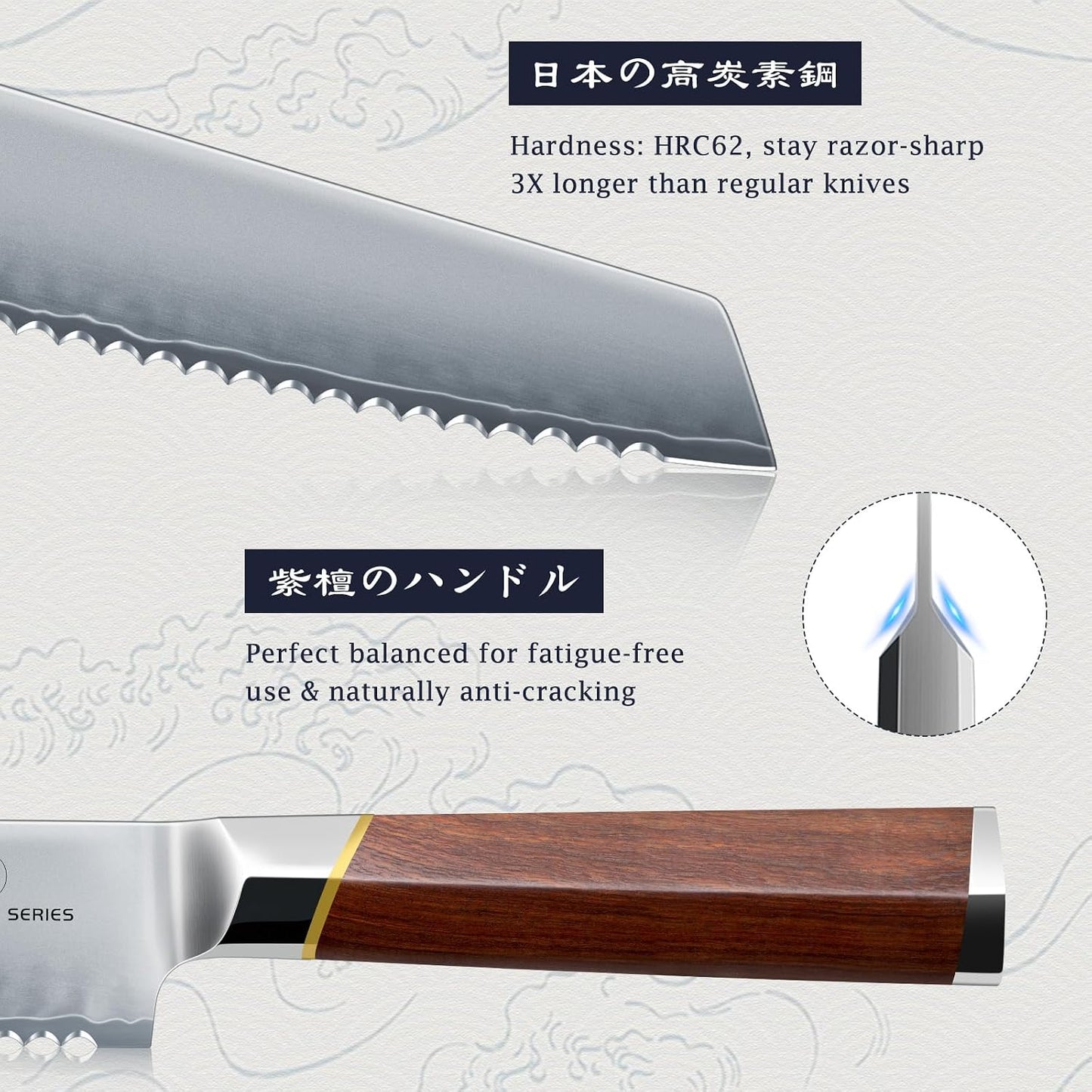 10" Bread Knife, Japanese Serrated Knife for Homemade, Sourdough | High Carbon Stainless Steel Serrated Bread Knife, Professional Sourdough Knife for Homemade Bread, Bagels, Cake