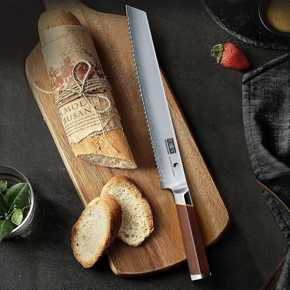 10" Bread Knife, Japanese Serrated Knife for Homemade, Sourdough | High Carbon Stainless Steel Serrated Bread Knife, Professional Sourdough Knife for Homemade Bread, Bagels, Cake