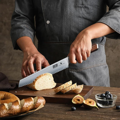 10" Bread Knife, Japanese Serrated Knife for Homemade, Sourdough | High Carbon Stainless Steel Serrated Bread Knife, Professional Sourdough Knife for Homemade Bread, Bagels, Cake