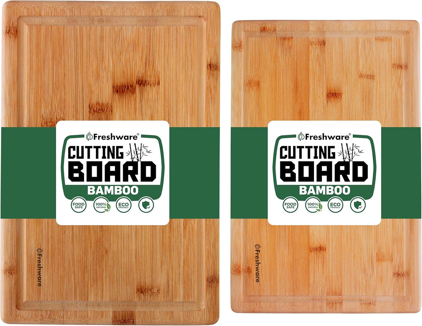 Bamboo Cutting Boards for Kitchen with Juice Groove [Set of 2] Wood Cutting Board for Chopping Meat, Vegetables, Fruits, Cheese, Knife Friendly Serving Tray with Handles